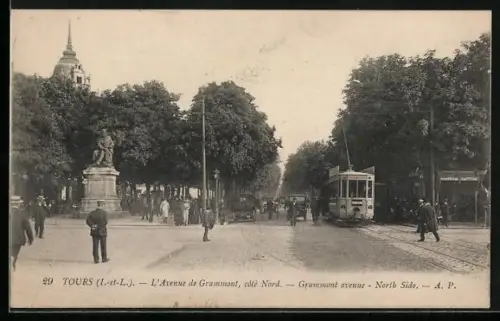 AK Tours, L`Avenue de Grammont, côté Nord, Strassenbahn