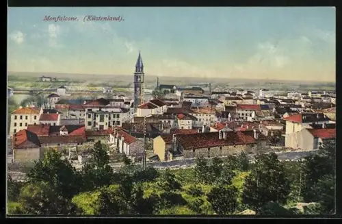 AK Monfalcone /Küstenland, Panorama mit Kirche, Küstenland