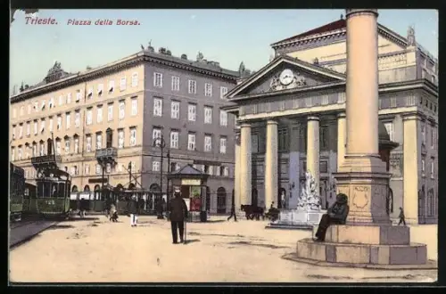 AK Trieste, Piazza delle Borsa, Strassenbahn