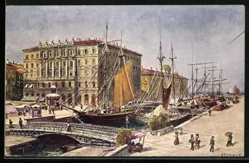 Künstler-AK Trieste, Canale, Ponterosso e Piazza