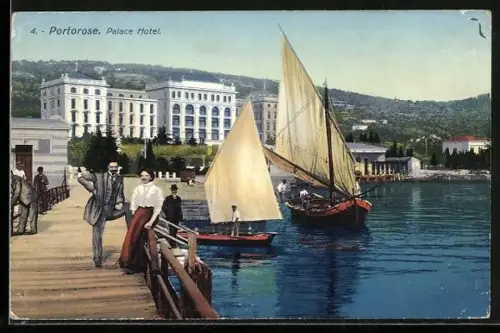 AK Portorose, Palace Hotel, Segelboote im Hafen