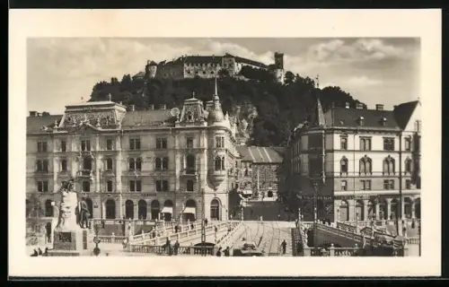 AK Ljubljana, Brücke mit Blick zur Festung