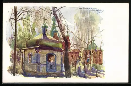 Künstler-AK Polen, Ansicht einer Friedhofskapelle