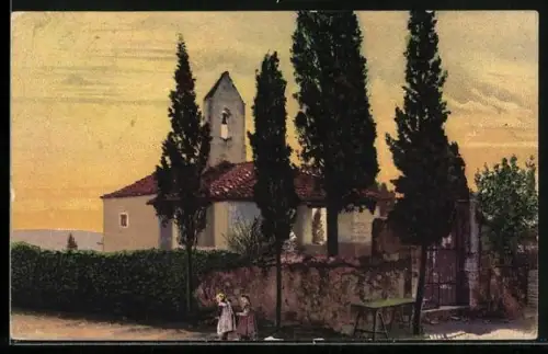 AK Lovrana, Abendstudie, Friedhof