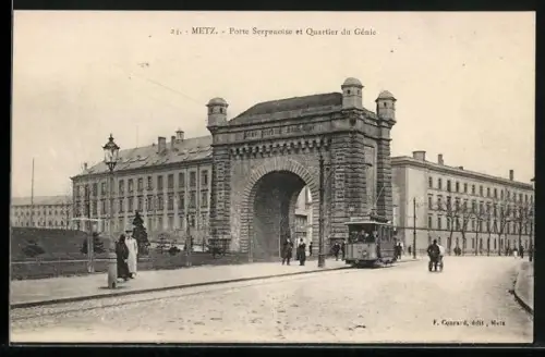 AK Metz, Porte Serpenoise et Quartier du Génie, Strassenbahn