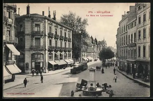 AK Toulouse, La Rue du Langudoc, Strassenbahn