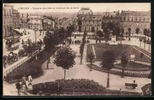 AK Limoges, Square Jourdan et Avenue de la Gare, mit Strassenbahn