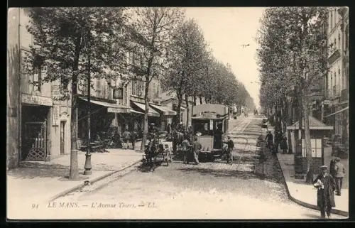 AK Le Mans, L`Avenue Thiers, Strassenbahn