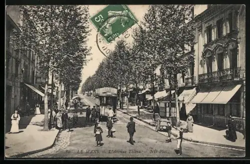 AK Le Mans, L`Avenue Thiers, Patisserie, Strassenbahn