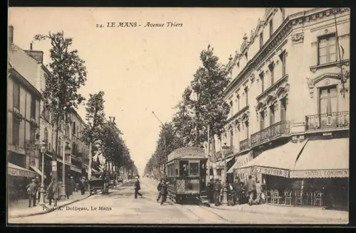 AK Le Mans, avenue Thiers, Strassenbahn