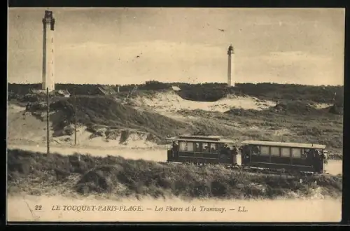 AK Le-Touquet-Paris-Plage, les phares et le tramway, Strassenbahn