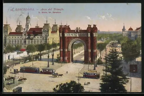 AK Barcelona, Arco del Triunfo, Strassenbahn