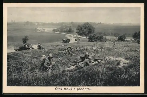 AK Útok tanku s pechotou, Angriff mit Infanterie und Tank, Tschechische Legion