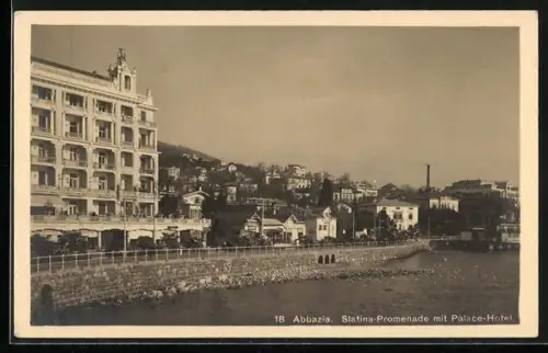 AK Abbazia, Slatina-Promenade mit Palace-Hotel