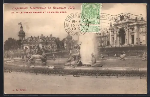 AK Bruxelles, Exposition Universelle 1910, Le Grand Bassin et le Chien vert