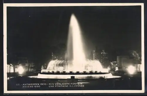 AK Anvers, Exposition Internationale 1930, Une Fontaine illuminée