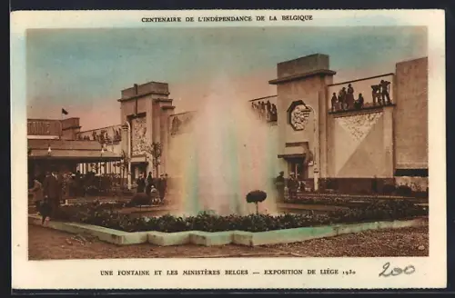 AK Liege, Exposition 1930, une Fontaine et les Ministeres Belges