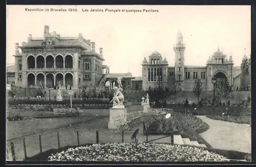 AK Bruxelles, Exposition 1910, Les Jardins Francais et quelques Pavillons