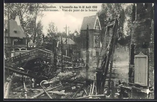 AK Bruxelles, Exposition de Bruxelles 1910, L`Incendie des 14-15 Août