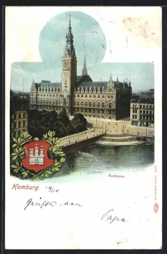 AK Hamburg, Blick zum Rathaus, Wappen