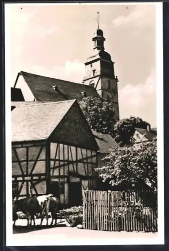 AK Kirchberg /Hunsrück, Ansicht von Norden mit Kühen