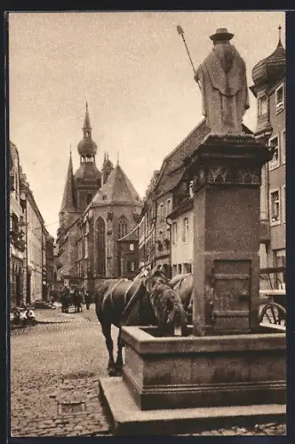 AK St. Wendel, Blick vom Dom am Wendelinusbrunnen