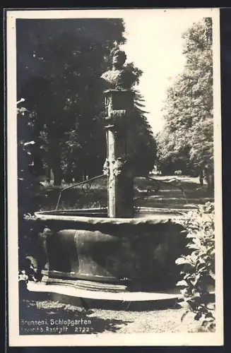 AK Rastatt, Schloss Favorit, Brunnen im Schlossgarten
