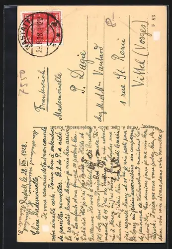 AK Rastatt, Kaiserstrasse mit Stadtkirche und Brunnen