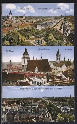 AK Dessau, Schlosskirche und Rathaus, Aussicht von der Petruskirche