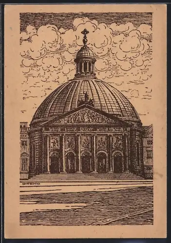 Künstler-AK Berlin, Die St. Hedwigskirche, Kirche des kath. Bischofs, Behrenstrasse