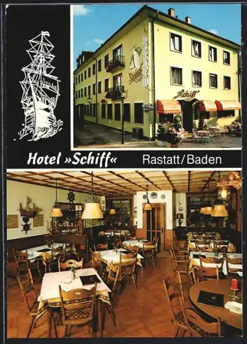 AK Rastatt /Baden, Hotel Schiff mit Innenansicht, Inh. Karl Nagel