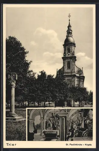 AK Trier, St. Paulinuskirche, Krypta, Aussen- u. Innenansicht