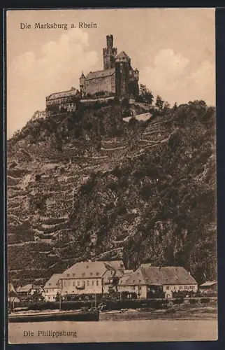 AK Braubach, Die Marksburg a. Rhein mit der Philippsburg