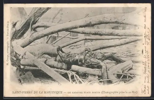 AK Saint-Pierre de la Martinique, Un cadavre Place Bertin, Vulkan