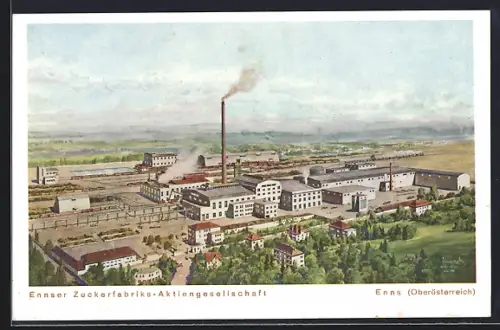 AK Enns, Ennser Zuckerfabrik aus der Vogelschau