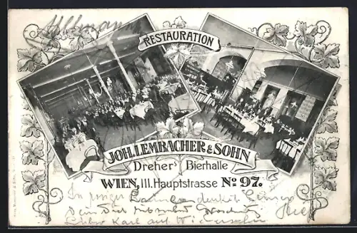 AK Wien, Restauration Joh. Lembacher & Sohn in Dreher`s Bierhalle, Hauptstrasse No. 97, Innenansicht