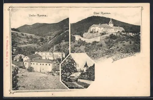 AK Feldkirchen an der Donau, Mühldorf, Schloss-Eingang, Unter-Ranna, Ober-Ranna