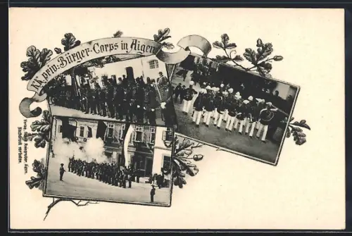 AK Aigen, K. k. priv. Bürger-Corps, Soldaten in Uniformen