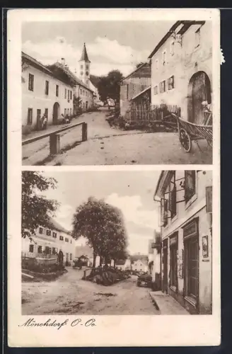 AK Königswiesen /O.-Oe., Mönchdorf, Strassenpartie mit Blick zur Kirche