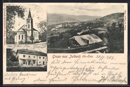 AK Julbach /Ob.-Östr., Kirche, Handlung, Ortsansicht aus der Vogelschau