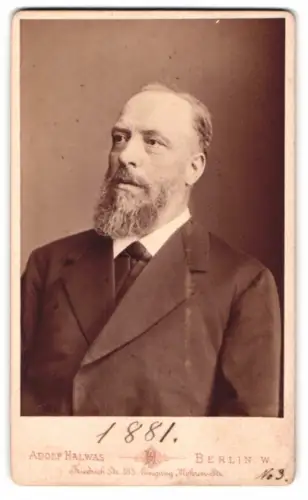 Fotografie Adolf Halwas, Berlin, Friedrichstrasse 185, August Zinn im Jahr 1881