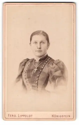 Fotografie Ferd. Lippoldt, Königstein, Dame in kariertem Kleid