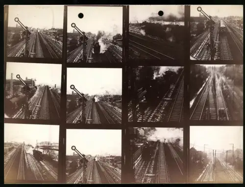 Fotografie Eisenbahn Deutsche Reichsbahn, 12 Ansichten mit Signalanlagen, Dampflok, Lokomotive, Tankwaggons