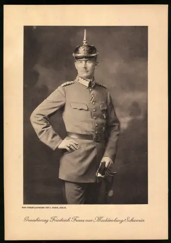 Lichtdruck E. Bieber, Berlin, Portrait Grossherzog Friedrich Franz von Mecklenburg-Schwerin in Uniform, 27 x 19cm