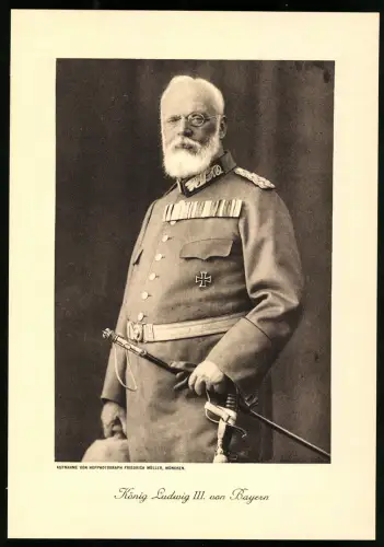 Lichtdruck Friedrich Müller, München, Portrait König Ludwig III. von Bayern in Uniform mit Orden Eisernes Kreuz