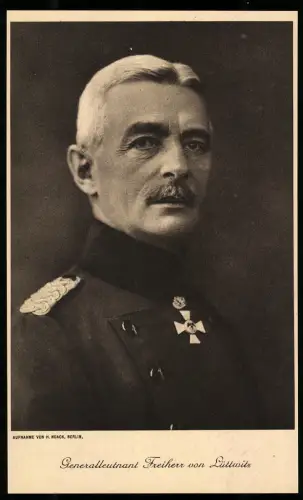 Lichtdruck H. Noack, Berlin, Portrait Generalleutnant Freiherr von Lüttwitz in Uniform mit Orden Halskreuz, 24.5 x 15cm