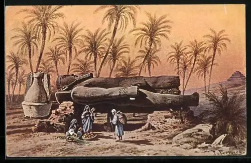 Künstler-AK Friedrich Perlberg: Statue of Ramses at Memphis