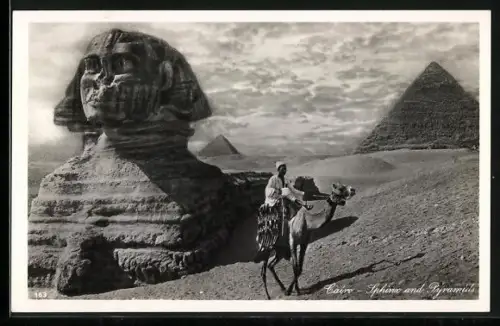 AK Cairo, Sphinx, pyramids and camel