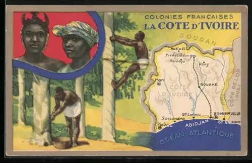 AK küste, Afrikanische Arbeiter und Karte des Landes