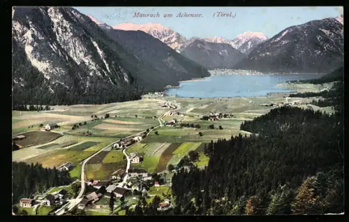 AK Maurach am Achensee, Panorama mit Feldern